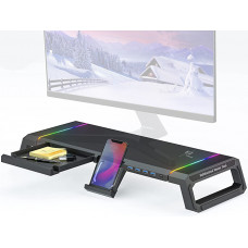 Masuta ergonomica pentru laptop cu lumini gaming RGB si hub USB 3.0, suport pentru ecran cu depozitare, masa ergonomica pentru monitor cu stand pentru telefon, negru Masuta ergonomica pentru laptop cu lumini gaming RGB si hub USB 3.0, suport pentru ecran cu depozitare, masa ergonomica pentru monitor cu stand pentru telefon, negru