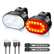 Set Lumini Bicicleta, Far si Stop LED,Negru - Negru