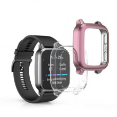 Set 2 huse kwmobile pentru Garmin Venu Sq 2 Music /Venu Sq 2, Silicon, Transparent/Roz, 60372.03