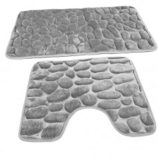 Set 2 covoare de baie, Poliester/PVC,Absorbtie rapida, Antiderapante - Gri, Welora