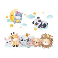 Sticker Autocolant Perete Copii, Animale Zambitoare, Nori, Luna si Stele, 65x80 cm, Aida HER® Sticker Autocolant Perete Copii, Animale Zambitoare, Nori, Luna si Stele, 65x80 cm, Aida HER®