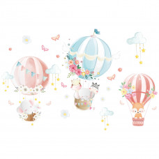 Sticker Autocolant Perete Copii, Animale in Balon cu Aer Cald, 60x90 cm, Aida HER® Sticker Autocolant Perete Copii, Animale in Balon cu Aer Cald, 60x90 cm, Aida HER®
