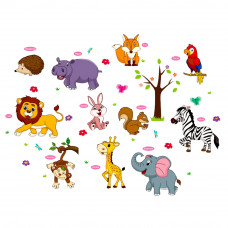 Sticker Autocolant Perete Copii cu Animale, Leu, Elefant, Zebra, Girafa, Vulpe, Hipopotam, Maimuta, Papagal, Iepuras, Veverita si Arici, 80x120 cm, Aida HER® Sticker Autocolant Perete Copii cu Animale, Leu, Elefant, Zebra, Girafa, Vulpe, Hipopotam, Maimuta, Papagal, Iepuras, Veverita si Arici, 80x120 cm, Aida HER®