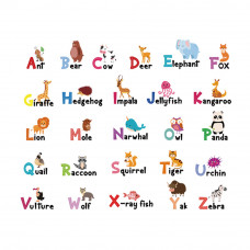 Sticker Autocolant Perete Copii, Educativ, Alfabet cu Animale in Limba Engleza, 90x90 cm, Aida HER® Sticker Autocolant Perete Copii, Educativ, Alfabet cu Animale in Limba Engleza, 90x90 cm, Aida HER®