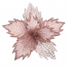 Floare decorativa pentru Craciun din catifea cu glitter, Roz, O28cm