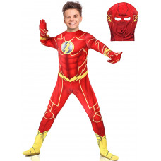 Costum Copii Flash, Marvel, Avengers, Lycra, 6-7 ani, 135-145, Rosu / Galben