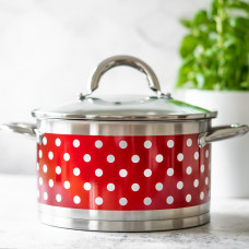 Oala din inox cu buline Bohmann, 24cm, 6.1L, capac sticla termorezistenta, manere inox