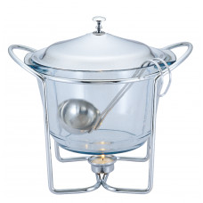 Chafing dish / Vas termorezistent cu incalzitor, 4 litri, capac si suport otel inoxidabil