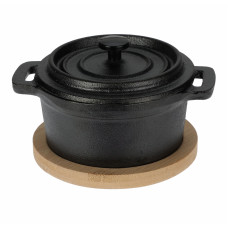Oala servire tapas Excellent Houseware, fonta/bambus, 10x7.5 cm, 270 ml, negru/maro