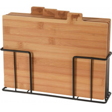 Set 4 tocatoare cu suport Excellent Houseware, bambus/metal, 28x20x7 cm, maro/negru