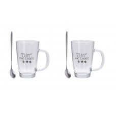 Set Latte Machiatto Excellent Houseware, sticla termorezistenta/otel inoxidabil, 7.8x12 cm, 300 ml, transparent/argintiu