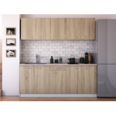 Bucatarie Kally 200 cm, culoare sonoma, blat termic 200 cm Bucatarie Kally 200 cm, culoare sonoma, blat termic 200 cm