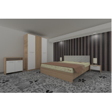 Dormitor Luiza 3U5PTA, culoare sonoma / alb, cu pat tapiterie alba 140 x 200, dulap cu 3 usi 123 cm, comoda si 2 noptiere Dormitor Luiza 3U5PTA, culoare sonoma / alb, cu pat tapiterie alba 140 x 200, dulap cu 3 usi 123 cm, comoda si 2 noptiere