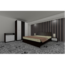 Dormitor Luiza 3U5PTM, culoare magia (wenge) / alb, cu pat tapiterie maro 140 x 200, dulap cu 3 usi 123 cm, comoda si 2 noptiere Dormitor Luiza 3U5PTM, culoare magia (wenge) / alb, cu pat tapiterie maro 140 x 200, dulap cu 3 usi 123 cm, comoda si 2 noptiere