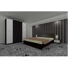 Dormitor Luiza 4U4PTM, culoare magia (wenge) / alb, cu pat tapiterie maro 140 x 200, dulap cu 4 usi 164 cm si 2 noptiere Dormitor Luiza 4U4PTM, culoare magia (wenge) / alb, cu pat tapiterie maro 140 x 200, dulap cu 4 usi 164 cm si 2 noptiere
