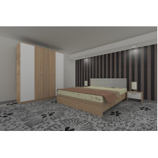Dormitor Luiza 4U4PTA, culoare sonoma / alb, cu pat tapiterie alba 160 x 200, dulap cu 4 usi 164 cm si 2 noptiere Dormitor Luiza 4U4PTA, culoare sonoma / alb, cu pat tapiterie alba 160 x 200, dulap cu 4 usi 164 cm si 2 noptiere