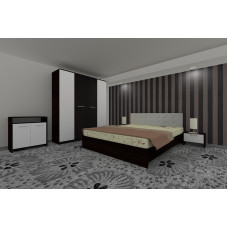 Dormitor Luiza 4U5PTA, culoare magia (wenge) / alb, cu pat tapiterie alba 140 x 200, dulap cu 4 usi 164 cm, comoda si 2 noptiere Dormitor Luiza 4U5PTA, culoare magia (wenge) / alb, cu pat tapiterie alba 140 x 200, dulap cu 4 usi 164 cm, comoda si 2 noptiere