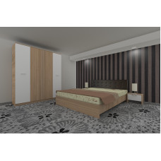 Dormitor Luiza 4U4PTM, culoare sonoma / alb, cu pat tapiterie maro 160 x 200, dulap cu 4 usi 164 cm si 2 noptiere Dormitor Luiza 4U4PTM, culoare sonoma / alb, cu pat tapiterie maro 160 x 200, dulap cu 4 usi 164 cm si 2 noptiere