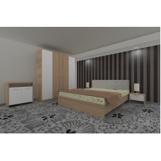 Dormitor Luiza 4U5PTA, culoare sonoma / alb, cu pat tapiterie alba 140 x 200, dulap cu 4 usi 164 cm, comoda si 2 noptiere Dormitor Luiza 4U5PTA, culoare sonoma / alb, cu pat tapiterie alba 140 x 200, dulap cu 4 usi 164 cm, comoda si 2 noptiere