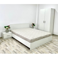 Dormitor Combi, culoare alb, cu pat standard 160 x 200 cm, dulap cu 2 usi 90 cm si 2 noptiere