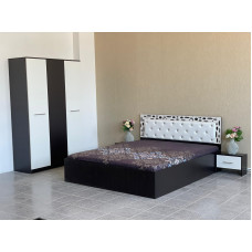 Dormitor Poxy, culoare magia (wenge) / alb, cu pat tapitat 160 x 200 cm, dulap cu 3 usi si 2 noptiere Dormitor Poxy, culoare magia (wenge) / alb, cu pat tapitat 160 x 200 cm, dulap cu 3 usi si 2 noptiere