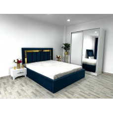 Dormitor Napoli, culoare albastru / alb, cu pat Napoli 160 x 200 cm, dressing Erika 150 cm, 2 noptiere Viena Dormitor Napoli, culoare albastru / alb, cu pat Napoli 160 x 200 cm, dressing Erika 150 cm, 2 noptiere Viena