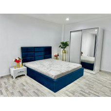 Dormitor Roma, culoare albastru / alb, cu pat Roma 160 x 200 cm, dressing Erika si 2 noptiere Viena