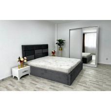 Dormitor Roma, culoare gri / alb, cu pat Roma 160 x 200 cm, dressing Erika si 2 noptiere Viena