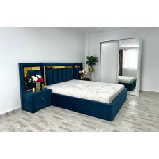 Dormitor Napoli, culoare albastru / alb, cu pat Napoli 160 x 200 cm, dressing Erika 150 cm si 2 noptiere Napoli Dormitor Napoli, culoare albastru / alb, cu pat Napoli 160 x 200 cm, dressing Erika 150 cm si 2 noptiere Napoli