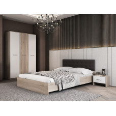 Dormitor Luiza 3U4PTM, culoare sonoma / alb, cu pat tapiterie maro 140 x 200, dulap cu 3 usi 123 cm si 2 noptiere Dormitor Luiza 3U4PTM, culoare sonoma / alb, cu pat tapiterie maro 140 x 200, dulap cu 3 usi 123 cm si 2 noptiere