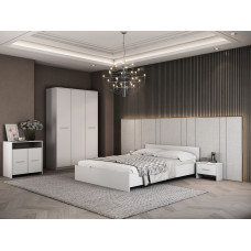 Dormitor Luiza 3U5P, culoare alb, cu pat standard 160 x 200 cm, dulap cu 3 usi, comoda si 2 noptiere Dormitor Luiza 3U5P, culoare alb, cu pat standard 160 x 200 cm, dulap cu 3 usi, comoda si 2 noptiere