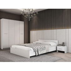 Dormitor Luiza 4U4P, culoare alb, cu pat standard 140 x 200 cm, dulap cu 4 usi si 2 noptiere Dormitor Luiza 4U4P, culoare alb, cu pat standard 140 x 200 cm, dulap cu 4 usi si 2 noptiere