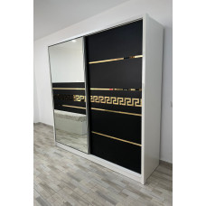 Dressing Palermo cu oglinda, culoare alb / negru, 200 x 206 x 60 cm, usi glisante