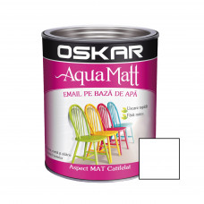 Vopsea pentru lemn sau metal, interior sau exterior, pe baza de apa, alb contemporan, 0.6 L, Oskar Aqua Matt Vopsea pentru lemn sau metal, interior sau exterior, pe baza de apa, alb contemporan, 0.6 L, Oskar Aqua Matt