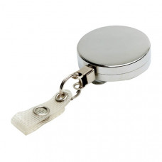 Rola retractabila metalica cu fir metalic si clips, CardKeep, Argintiu