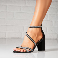 Sandale dama cu Toc Negre din Piele Ecologica Intoarsa Narthe