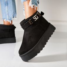 Cizme Dama Imblanite Negre din Piele Ecologica Intoarsa Muna