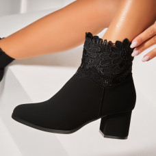 Botine dama Imblanite Negre din Piele Ecologica Intoarsa Karsyn